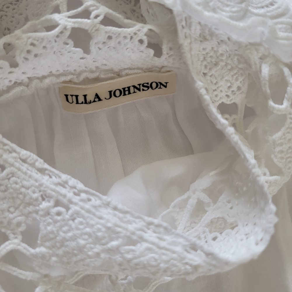 Ulla Johnson Square Neck Opeline Midi Dress in Blanc White, Linen Cotton, XS - Picture 6 of 7